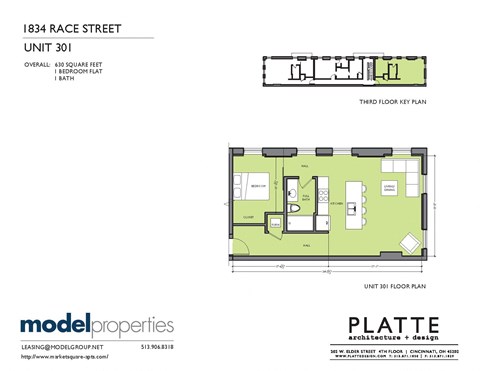 Floor plan for 1 bed, 1 bath, 630 sqft